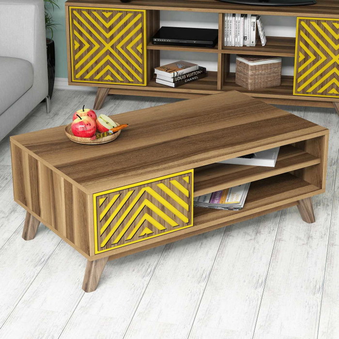 Hanah Home Mesa de Centro Bohemia Nogal y Amarillo